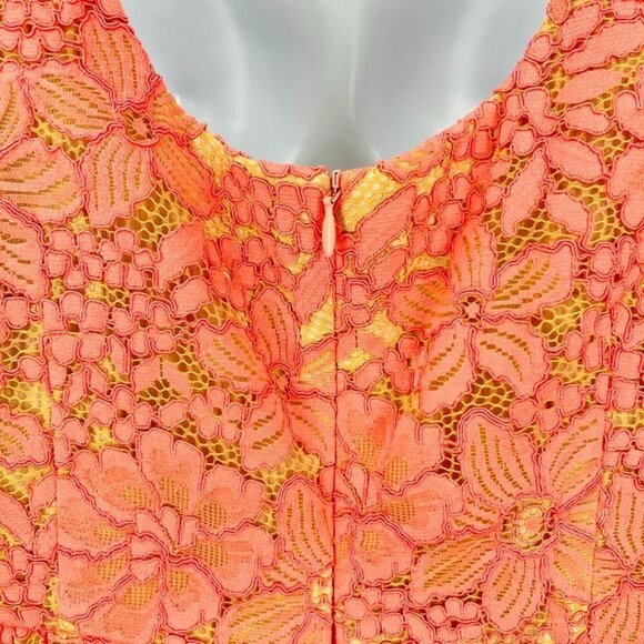 Trina Turk Gaviota Coral Lace Dress SIze 8 Scoop Neck Nude Lining Cotton Blend - Picture 7 of 10
